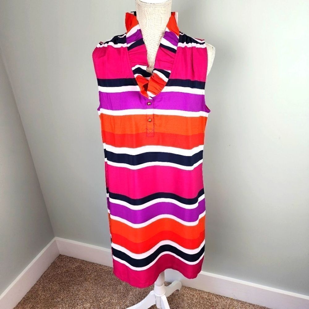 SOUTHERN FROCK WOMEN'S SHIFT SLEEVELESS RUFFLE NECKLINE DRESS SIZE LARGE